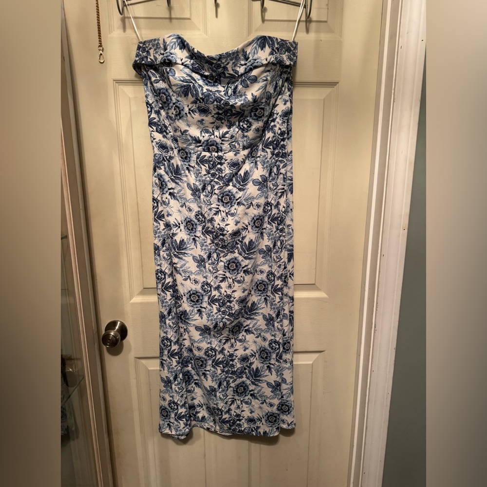 Blue and white linen dress “something blue” wedding guest dress WORN ONCE